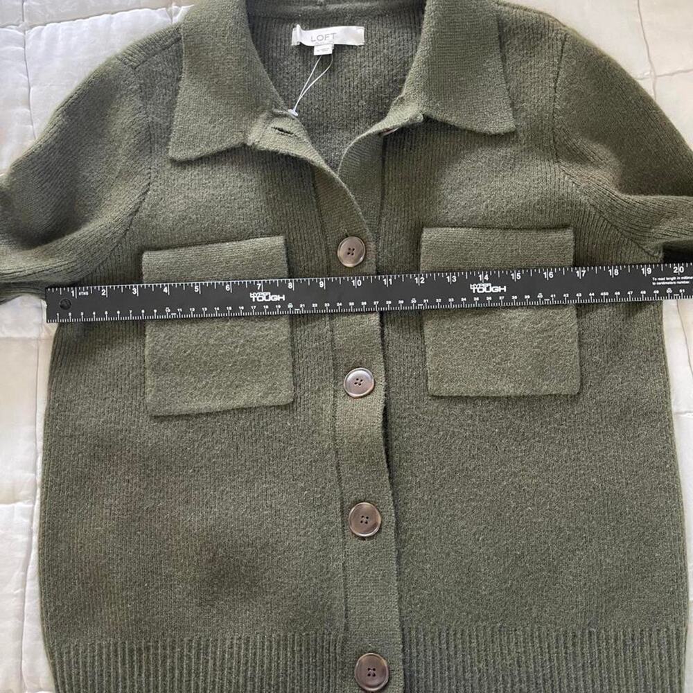 LOFT Olive Green Collared Cardigan Sweater Jacket M - Picture 7 of 8